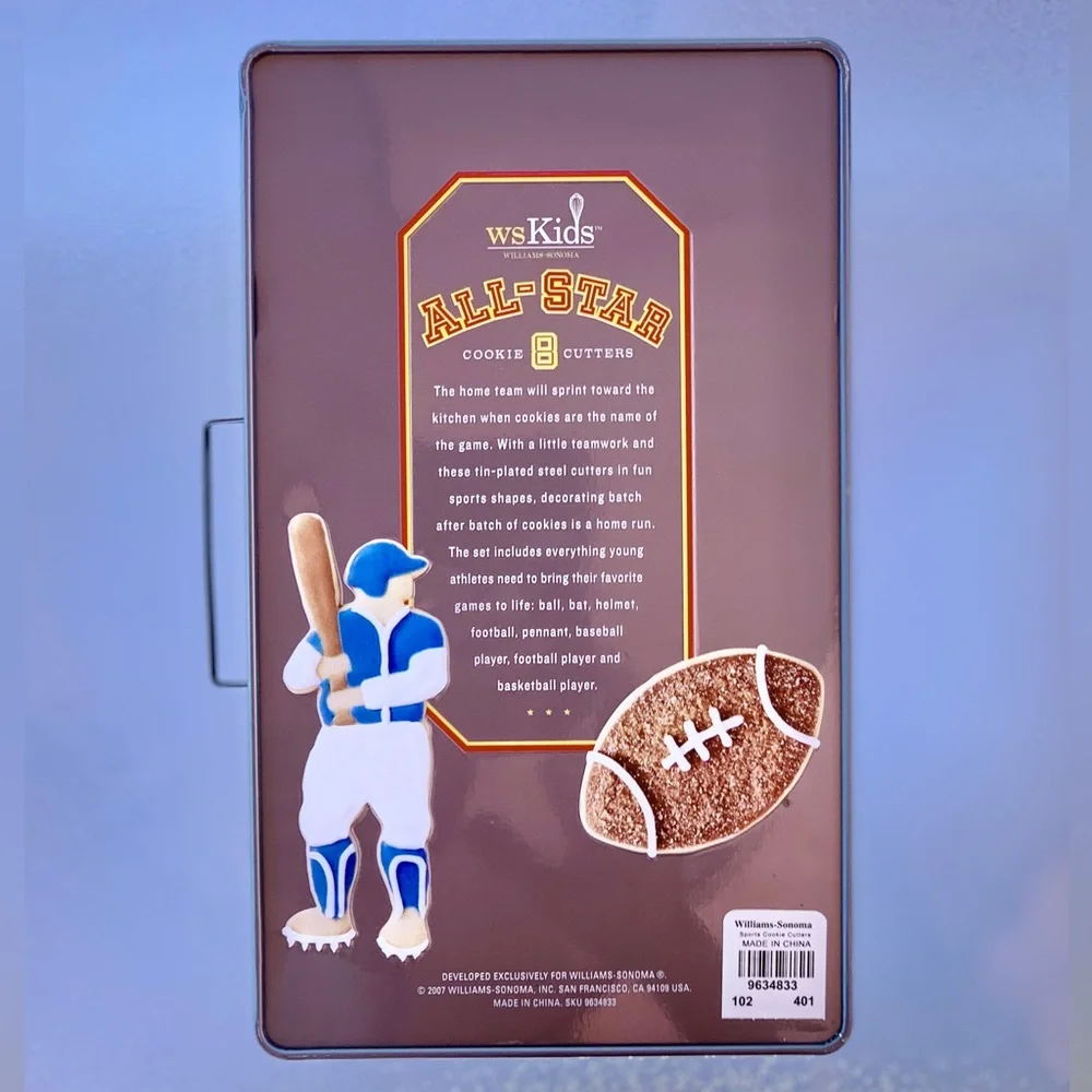 Williams-Sonoma All-Star Sports 8 Cookie Cutter Set in Sports Locker Design Tin